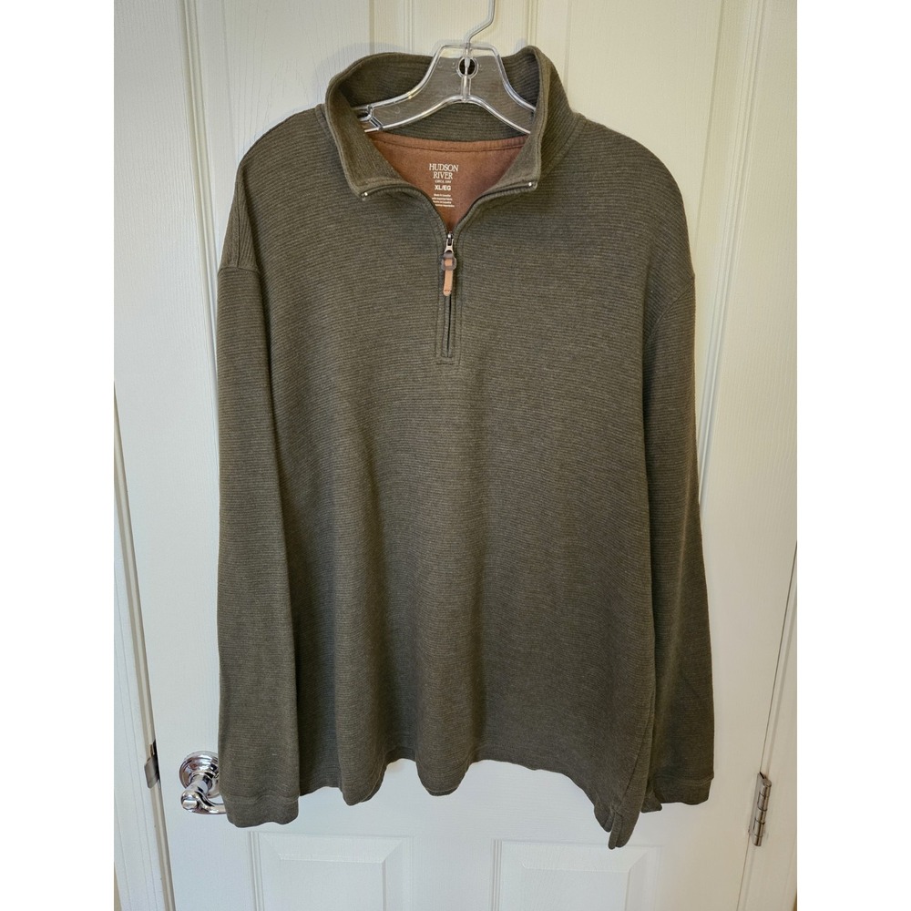 Hudson River Men's 1/4 Zip LS Pullover Sweater Vine Htr Green Textured, XL